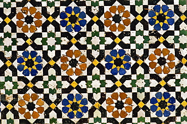 Mosaic tilework, Zaouia Moulay Idriss, an Islamic shrine, Fes el Bali, Fes (Fez), Morocco, North Africa, Africa