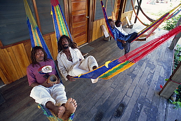 Members of the Original Turtle Shell Band, a group of Garifuna musicians, Dangriga, Stann Creek, Belize, Central America