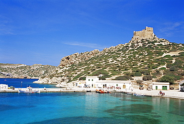 Harbour and fortress, Cabrera Island, Cabrera National Park, Balearic Islands, Spain, Mediterranean, Europe