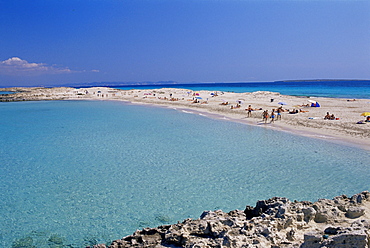 View of Playa de ses Illetes beach, Formentera, Balearic Islands, Spain, Mediterranean, Europe