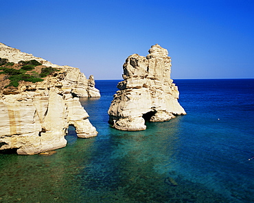 Volcanic rock formations, Kleftiko, island of Milos, Cyclades, Greek Islands, Greece, Europe