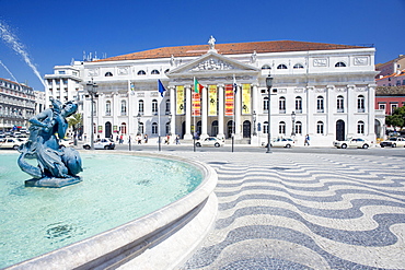 Praca Dom Pedro IV (Rossio Square) and Lisbon Opera House, Lisbon, Portugal, Europe