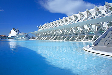 Principe Felipe Science Museum with Hemisferic in background, City of Arts and Sciences, Valencia, Spain, Europe