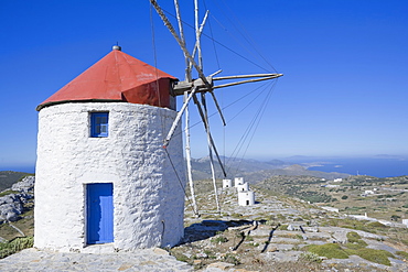 Traditional windmills, Hora, Amorgos, Cyclades Islands, Greek Islands, Greece, Europe