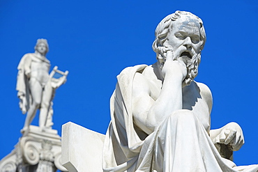 Statues of Socrates and Apollo outside Academy of Athens, Athens, Greece, Europe