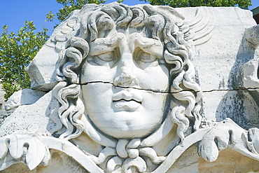 Close-up of Medusa head, Temple of Apollo, Didyma, Anatolia, Turkey, Asia Minor, Eurasia