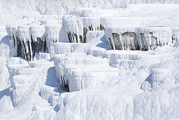 Gleaming white travertine terraces, nicknamed Cotton castles, Pamukkale, UNESCO World Heritage Site, Anatolia, Turkey, Asia Minor, Eurasia