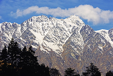 Snow covered Remarkables Mountain Range, Queenstown, Otago, South Island, New Zealand, Pacific