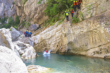 People canyoning in the Gorges du Verdon, Provence-Alpes-Cote d'Azur, Provence, France, Europe