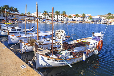 Village view with port, Fornells, Minorca, Balearic Islands, Spain, Mediterranean, Europe