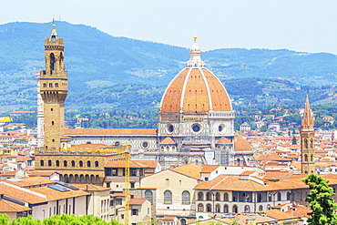 View of Unesco's Duomo Santa Maria del Fiore and Palazzo Vecchio from Bardini gardens, Florence, Tuscany, Italy, Europe