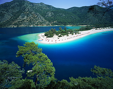 View of the Blue Lagoon, Oludeniz, Anatolia, Turkey, Eurasia