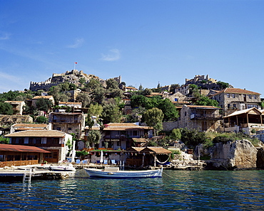 View from the sea of the village of Simena, near Kekova, Anatolia, Turkey, Mediterranean, Eurasia