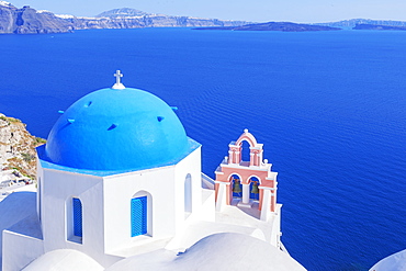 Oia village, elevated view, Oia, Santorini, Cyclades Islands, Greek Islands, Greece, Europe