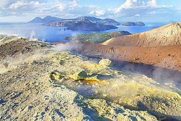 View of Aeolian Islands archipelago from Gran Cratere, Vulcano Island, Aeolian Islands, UNESCO World Heritage Site, Sicily, Italy, Mediterranean, Europe