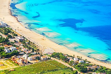 High angle view of San Vito Lo Capo village and beach, San Vito Lo Capo, Sicily, Italy, Mediterranean, Europe