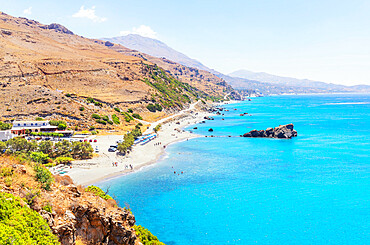 View of Drymiskos beach and coastline, Ammoudi, Rethymno, Crete, Greek Islands, Greece, Europe