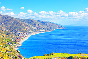 View of the Ionian coast, Taormina, Sicily, Italy, Mediterranean, Europe