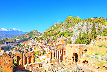 The Greek Theatre, Taormina, Sicily, Italy, Mediterranean, Europe