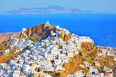 View of Chora village and Sifnos island in the distance, Chora, Serifos Island, Cyclades, Greek Islands, Greece, Europe