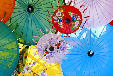 Colourful hand-painted umbrellas, Northern Thailand traditional handicrafts 