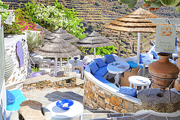 Kastro outdoor cafe bar and restaurant, Kastro, Sifnos Island, Cyclades Islands, Greece