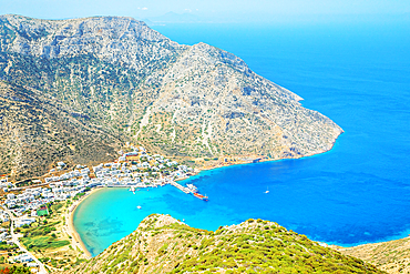 Kamares port, high angle view, Kamares, Sifnos Island, Cyclades, Greek Islands, Greece, Europe