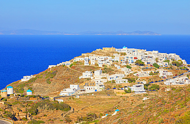 View over the hilltop village of Kastro, Kastro, Sifnos Island, Cyclades, Greek Islands, Greece, Europe