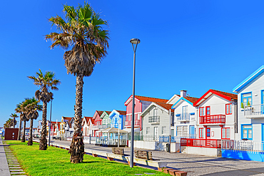 Brightly painted beach homes, Costa Nova do Prado, Aveiro, Portugal