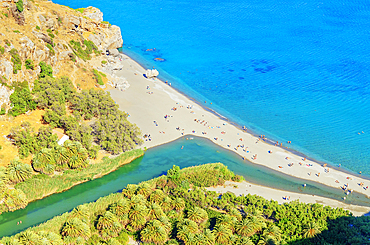 Preveli Beach, high angle view, Rethymno, Crete, Greek Islands, Greece