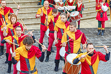 Participants wearing historical costumes on parade, Noto, Noto Valley, Sicily, Italy