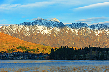 View of the snowcapped Remarkables mountain range, Queenstown, South Island, New Zealand