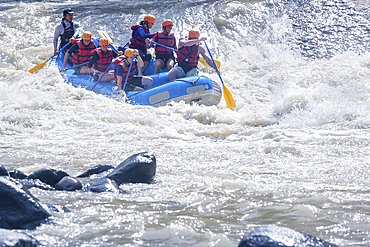 A group of people white water rafting, Costa Rica, Central America