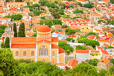 Chorio (upper town),high angle view, Chorio, Symi Island, Dodecanese Islands, Greece