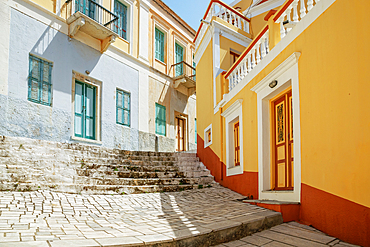 Traditional houses, Gialos, Symi Island, Dodecanese Islands, Greece
