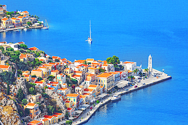 Gialos harbour, high angle view, Symi Island, Dodecanese Islands, Greece