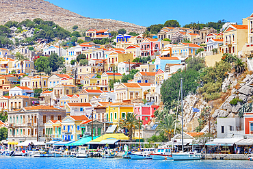 View of Gialos Harbour, Gialos, Symi Island, Dodecanese Islands, Greece
