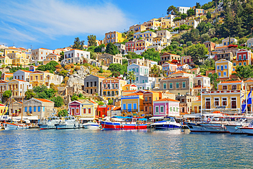 View of Gialos Harbour, Gialos, Symi Island, Dodecanese Islands, Greece