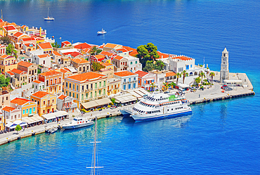 Gialos harbour, high angle view, Symi Island, Dodecanese Islands, Greece