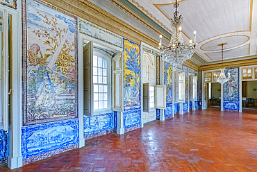 The 'Sala de Mangas' decorated with tile panels, Queluz National Palace, Queluz, Lisbon, Portugal