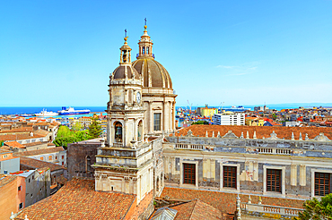 View over Sant'Agata Cathedral domes, Catania, Sicily, Italy