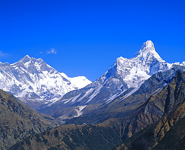Ama Dablam and Lhostche mountains, Himalayas, Hotel Everest view, Namche Bazaar, Nepal
