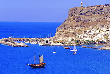 Aerial view of Puerto de Mogan, Gran Canaria, Canary Islands, Spain