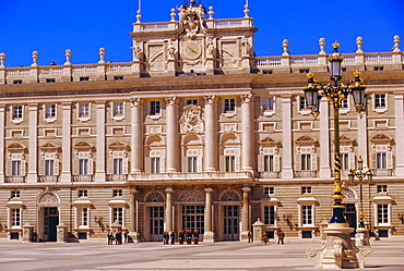Palacio Real and royal guards on parade, Baroque Spanish architecture, Madrid, Spain