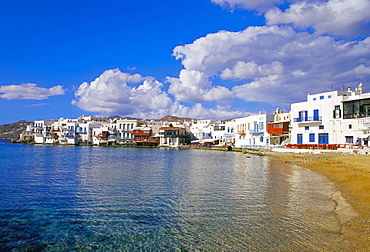 Little Venice quarter and harbour, Mykonos, Cyclades islands, Greece, Mediterranean, Europe