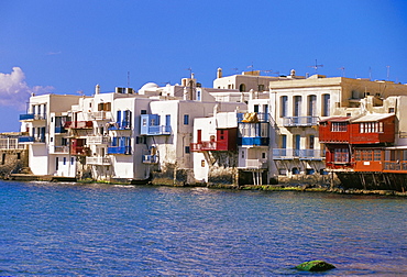 Waterfront of the Little Venice quarter, Mykonos, Cyclades islands, Greece, Mediterranean, Europe