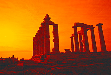 Temple of Poseidon at sunset, Cape Sounion, Athens, Greece