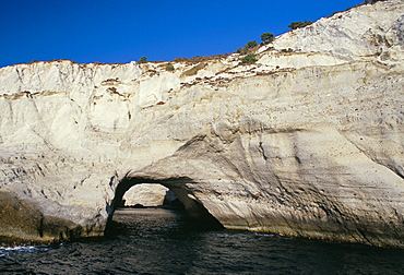 Volcanic rock formations on south eastern coast, near Kleftiko, Milos, Cyclades islands, Greece, Mediterranean, Europe