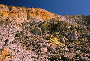 Yellow and orange volcanic rock, Nisyros (Nisiros) (Nissyros), Dodecanese islands, Greece, Mediterranean, Europe