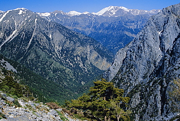 View over the Samaria Gorge and surrounding mountains, Crete, Greece